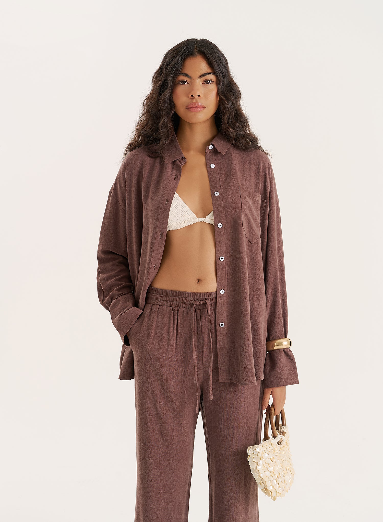 Chocolate Linen Blend Oversized Shirt